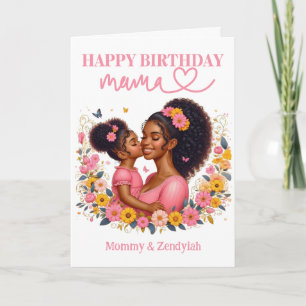 Tarjeta Nacimiento rosado de mamá y hija afroamericanas