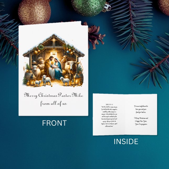 Tarjeta Nacimiento tradicional para el pastor de la congre (Traditional Nativity To Pastor From Congregation Card)