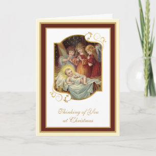 Tarjeta Nacimiento Vintage Jesús Religioso Ángeles Navidad