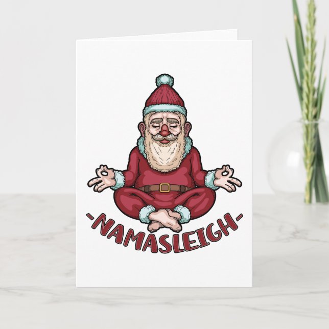 Tarjeta Namasleigh Divertido Papá Noel Yoga Meditar Navida (Anverso)