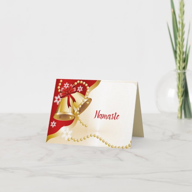 Tarjeta Namaste Gracias a los Navidades rojos Holiday Gold (Anverso)