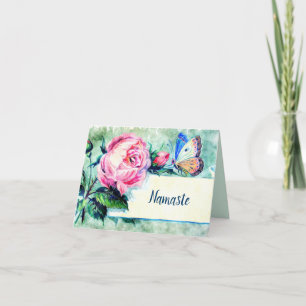 Tarjeta Namaste Gracias Acuarela Flor Mariposa