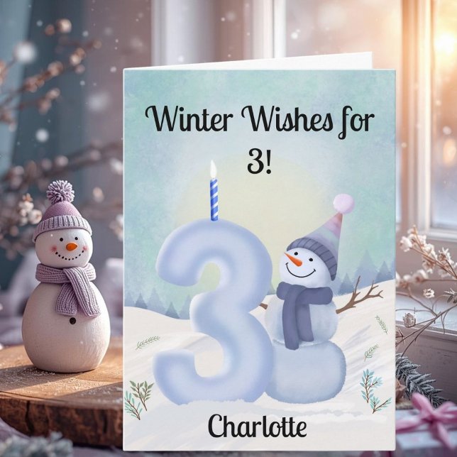 Tarjeta Name 3rd Birthday Snowman with Snowy Three (Subido por el creador)