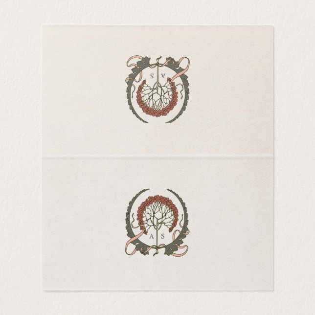 Tarjeta Name Cards Wedding Table Vintage Art Nouveau (Interior desplegado)