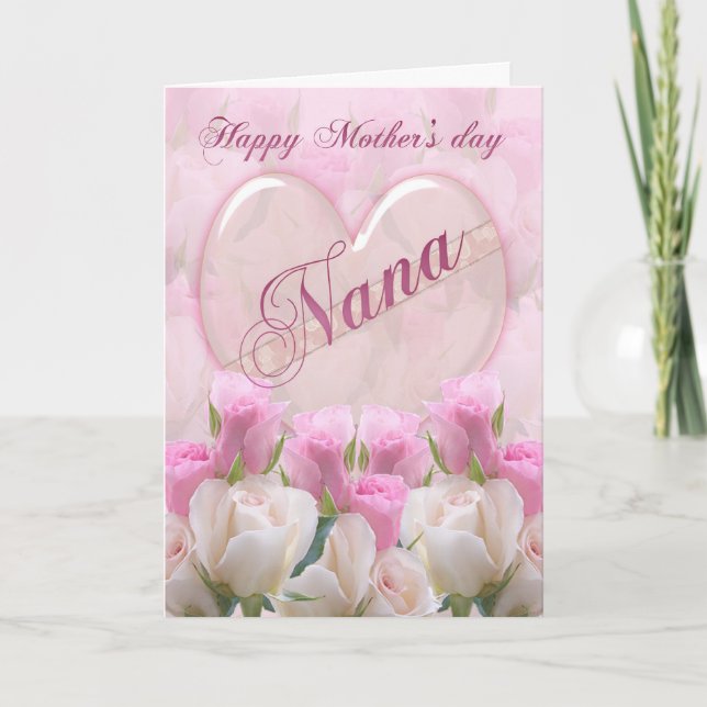 Tarjeta Nana del Día de la Madre con rosas rosadas (Anverso)