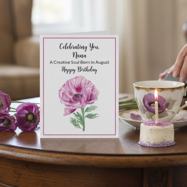 Tarjeta Nana Happy August Birday Purple Poppy (Subido por el creador)