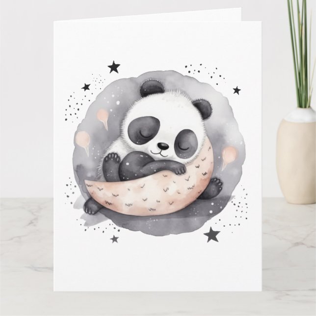 Tarjeta Nap Time Watercolor Bebé Panda Bear (Anverso)