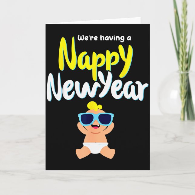 Tarjeta Nappy New Year Diaper Expecting Pregnant Funny Hap (Anverso)