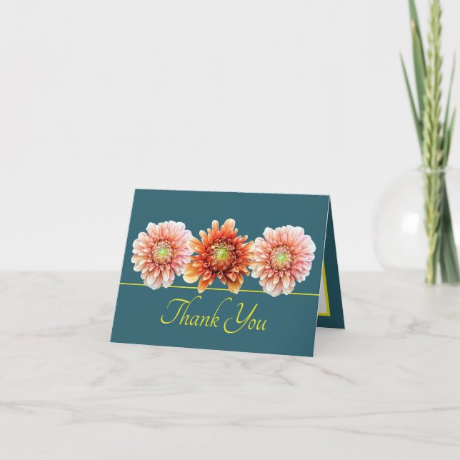 Tarjeta Naranja Amarilla Verde Dahlia Moda Bouquet Gracias (Anverso)