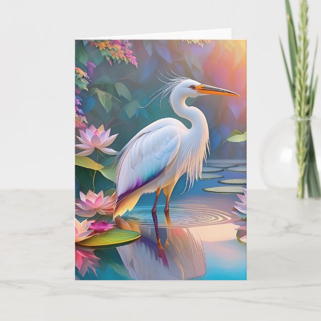 Tarjeta Naranja Billing White Heron Fantasy Bird (Anverso)