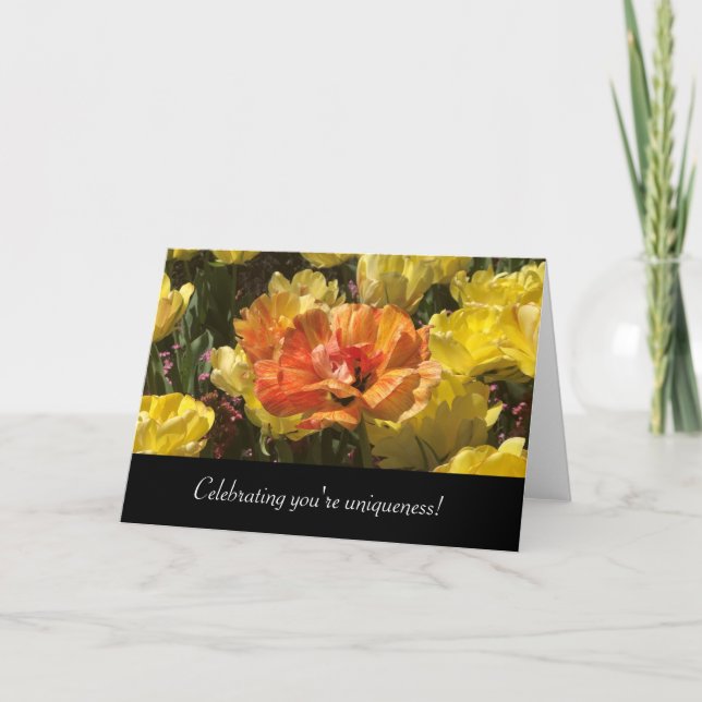 Tarjeta Naranja Blossom Tulip - Celebra tu singularidad (Anverso)