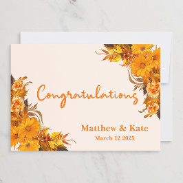 Tarjeta Naranja Boda Floral/ Enhorabuena por compromiso