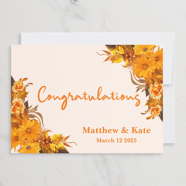 Tarjeta Naranja Boda Floral/ Enhorabuena por compromiso (Subido por el creador)