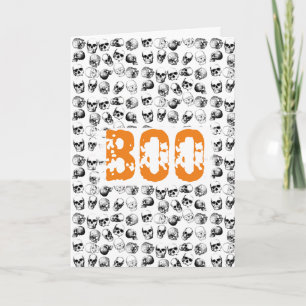 Tarjeta Naranja Boo Halloween Spooky Skull Pattern