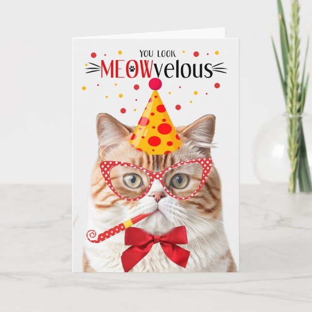 Tarjeta Naranja Británico Gato Shorthair MEOWvelous Cumple (Anverso)