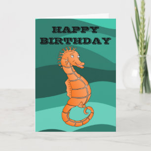 Tarjeta Naranja caballito de mar feliz cumpleaños