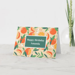 Tarjeta Naranja Citrus Fruit Retro Patrón Cumpleaños
