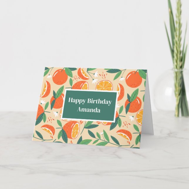 Tarjeta Naranja Citrus Fruit Retro Patrón Cumpleaños (Anverso)
