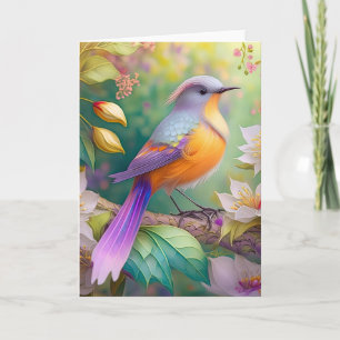 Tarjeta Naranja con cabeza de lavanda Pájaro de fantasía c