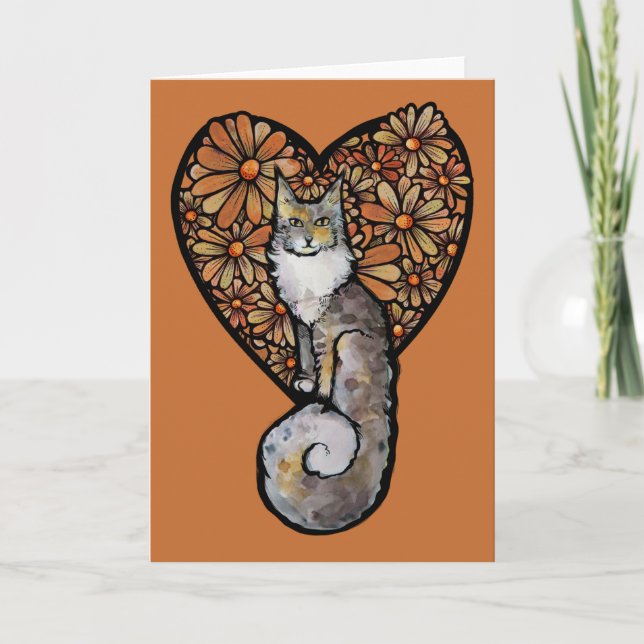 Tarjeta Naranja Daisy Maine Coon Cat Caturday Heart (Anverso)