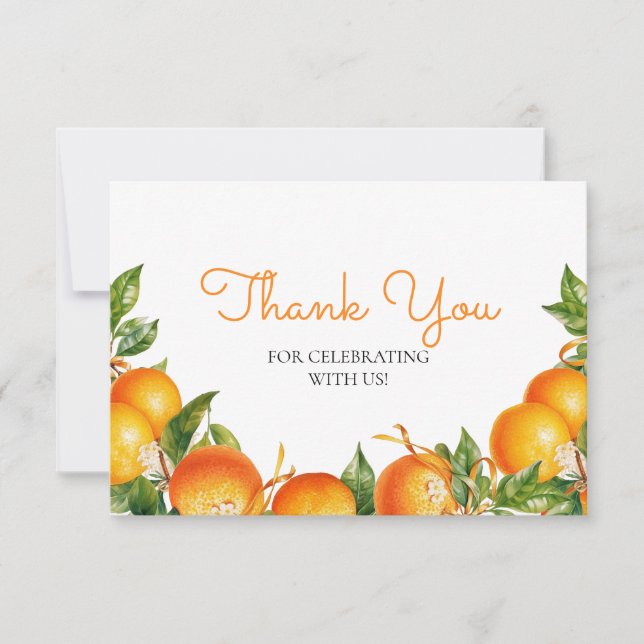 Tarjeta Naranja de acuarela Tema de Citrus Gracias (Anverso)