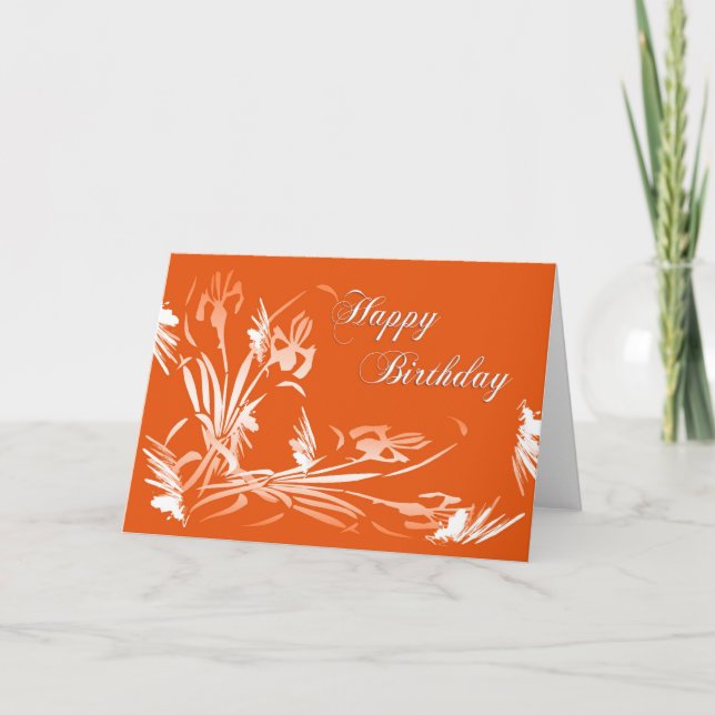 Tarjeta Naranja de cumpleaños Floral (Anverso)
