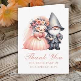 Tarjeta Naranja de Cute Garden Gnome Boda Gracias