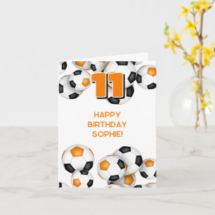 Tarjeta naranja de fútbol adolescente feliz cumpleaños