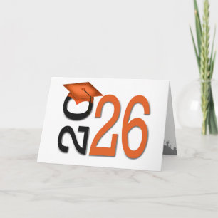 Tarjeta naranja de graduación y Colores de la Escuela Negr