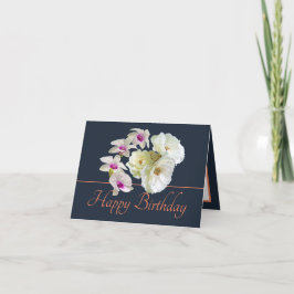 Tarjeta Naranja de la Marina Bouquet Rosas Blancas y Orquí
