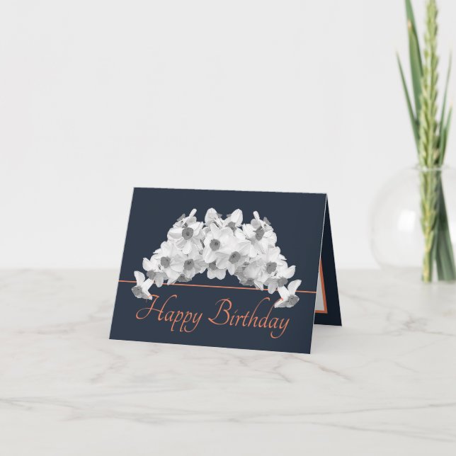 Tarjeta Naranja de la Marina Bouquet White Daffodils Feliz (Anverso)
