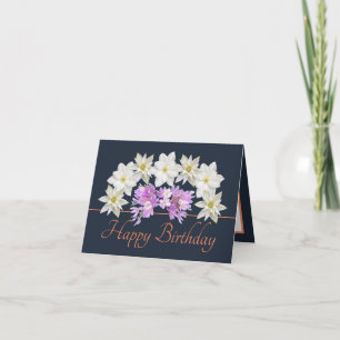 Tarjeta Naranja de la Marina White Purple Bouquet Happy Bi