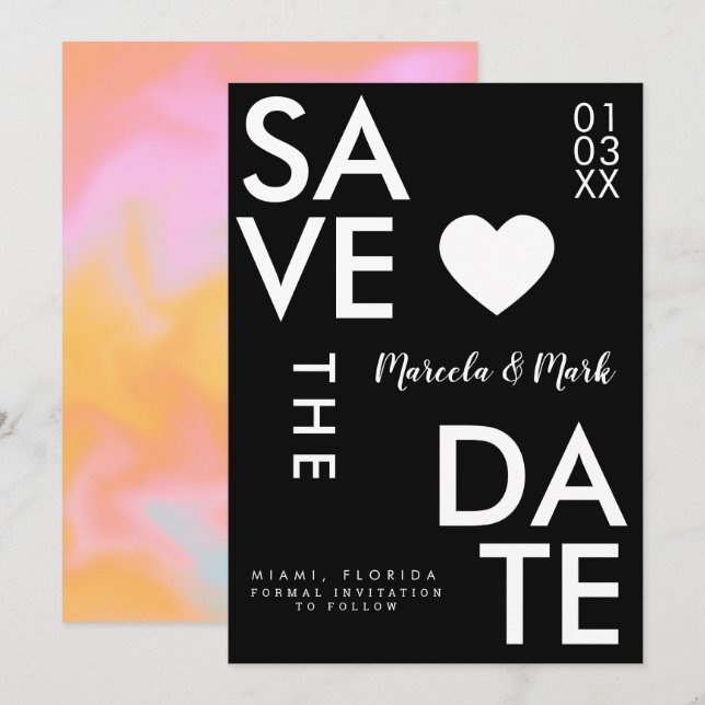 Tarjeta Naranja De Tipografía Moderna Pink Save The Dates  (Anverso / Reverso)