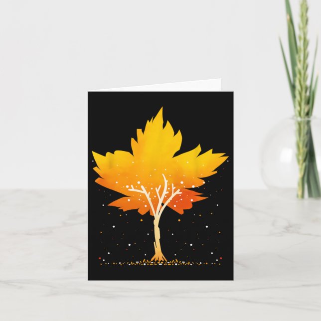 Tarjeta Naranja del árbol otoñal de hojas de arce otoño en (Anverso)