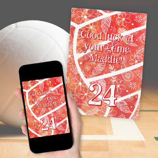 Tarjeta naranja deportivo boho voleibol floral buena suert