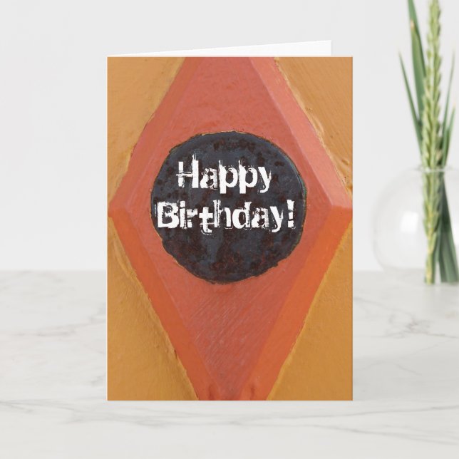 Tarjeta ¡naranja, detalle de construcción, feliz cumpleaño (Anverso)
