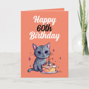 Tarjeta Naranja divertida y marido de gato blanco 60 años