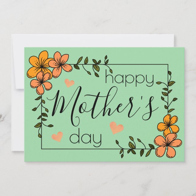 Tarjeta Naranja floral de moda feliz día de la madre (Anverso)