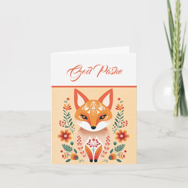 Tarjeta Naranja Fox nórdico Dios azul amarillo Påske (Anverso)