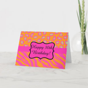 Tarjeta Naranja Fuchsia Pink Zebra Leopard 30 cumpleaños
