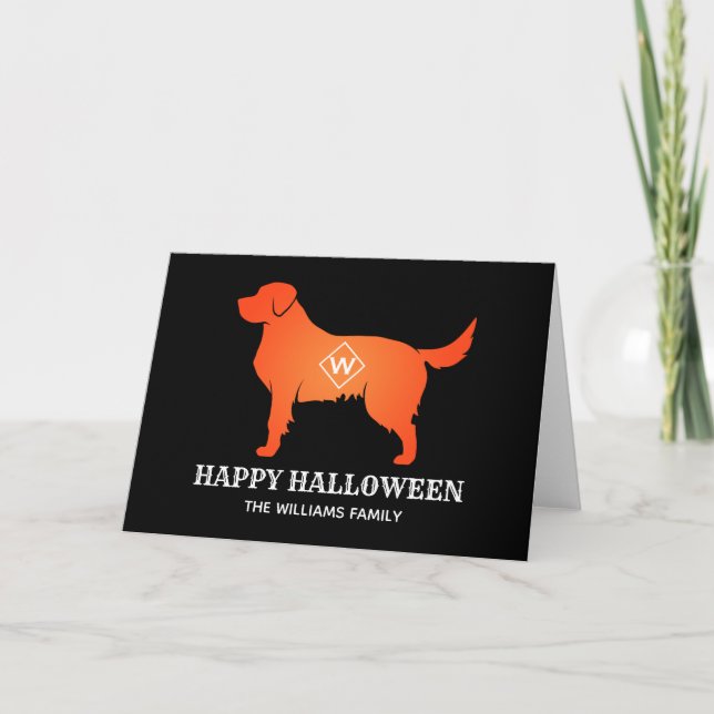 Tarjeta Naranja Golden Retriever Happy Halloween (Anverso)