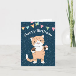 Tarjeta Naranja gordo Tabby Ginger Cat con cupcakes cumple