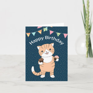 Tarjeta Naranja gordo Tabby Ginger Cat con cupcakes cumple