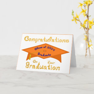 Tarjeta Naranja Grad Cap Gold Blue Graduate Clase 2024 Gor