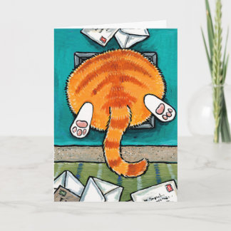 Tarjeta Naranja Grasa Tabby Cat en la pestaña del gato