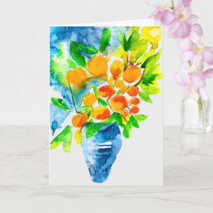 Tarjeta Naranja kumquat frutal arte acuarela