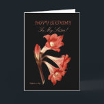 Tarjeta Naranja Lily Sister Cumpleaños<br><div class="desc">Te has encontrado con las más bellas tarjetas de felicitación floral de Zazzle. Una llamativa imagen de una flor colorida sobre un fondo negro, con saludos apropiados para una ocasión. No sólo el frente es hermoso, la parte trasera también tiene una foto de la flor delantera. Cuando el destinatario termine,...</div>