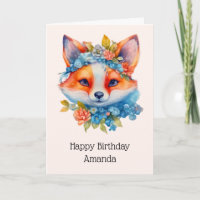 Naranja lindo Fox con cumpleaños de corona floral
