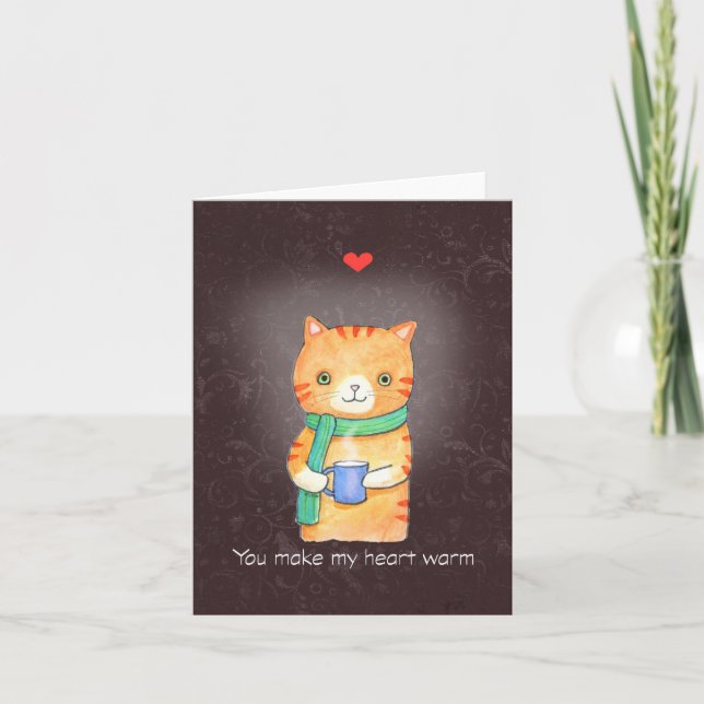 Tarjeta Naranja lindo Tabby Cat Café Tea Lover Valentine (Anverso)