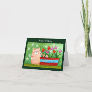 Tarjeta Naranja lindo Tabby Cat en el cumpleaños del amant